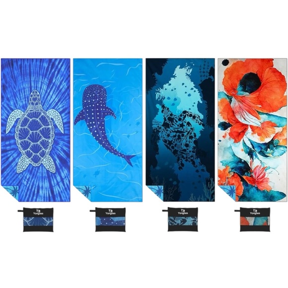 ✨NWOT 4 Piece Bundle Microfiber Travel Beach Towels w/ individual travel sacks✨ - Picture 1 of 15